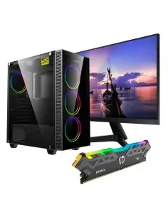 Computador AMD Ryzen 5, Monitor Samsung F24T350FHL 24" FHD, Chasis Gamemax Draco XD, Memoria Ram DDR4 8GB HP V8 RGB