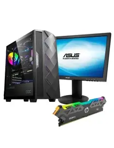 Computador AMD Ryzen 5, Monitor Asus 24, Chasis Gamemax Diamond COC, Memoria RAM DDR4 8GB HP V8 RGB
