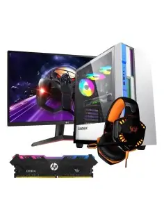 Computador Ryzen 5, Monitor LG Freesync 27mp60g, Chasis Brufen C3 COC, Diadema Kotion G2000, Memoria HP V8 RGB DDR4 8GB