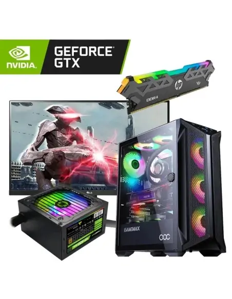 A Tres Click | Computador AMD Ryzen 5, Monitor Gamer LG 27gl650f 27", Fuente Gamemax Vp-600-RGB, Memoria HP V8 RGB DDR4 8GB, GTX 1650 $ 6.599.900 $ 4.436.908 Gamemax Computadores de Escritorio 