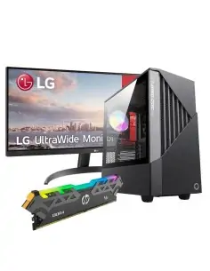Computador AMD Ryzen 5, Monitor LG 29wp500-b 29", Chasis Gamemax Contac COC BG, Memoria RAM DDR4 HP V8 8GB RGB