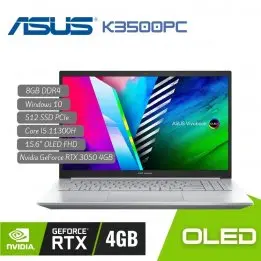 Portátil Asus K3500P Intel CI5 11300H, 8GB, 512SSD PCIe, 15.6" OLED FHD, W10, RTX 4GB