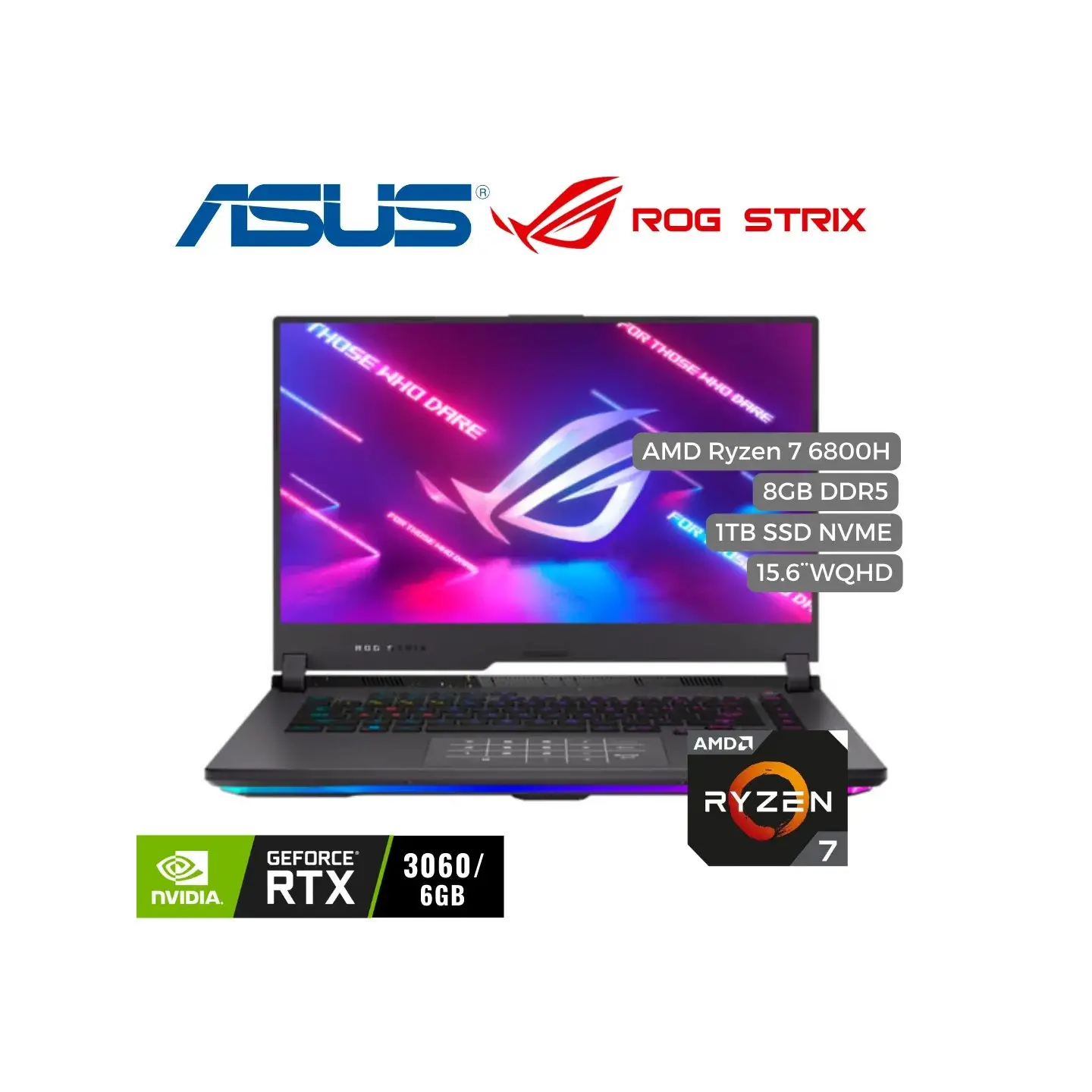 atresclick.com | Portatil Asus ROG STRIX Ryzen 7 6800H, 1TB PCIe SSD, 8GB DDR5, 15.6" WQHD, RTX 3060 6GB