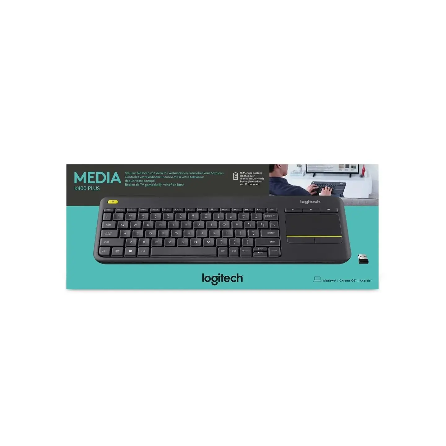 atresclick.com | Teclado inalambrico para TV Logitech K400 PLUS con Touchpad Español