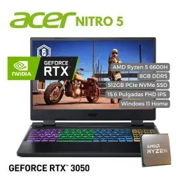Portatil Acer Nitro 5 AN515-46-R0ZZ AMD Ryzen 5 6600H, 8GB DDR5, 512GB NVMe SSD, 15.6" FHD, Windows 11 Home, RTX 3050 4GB