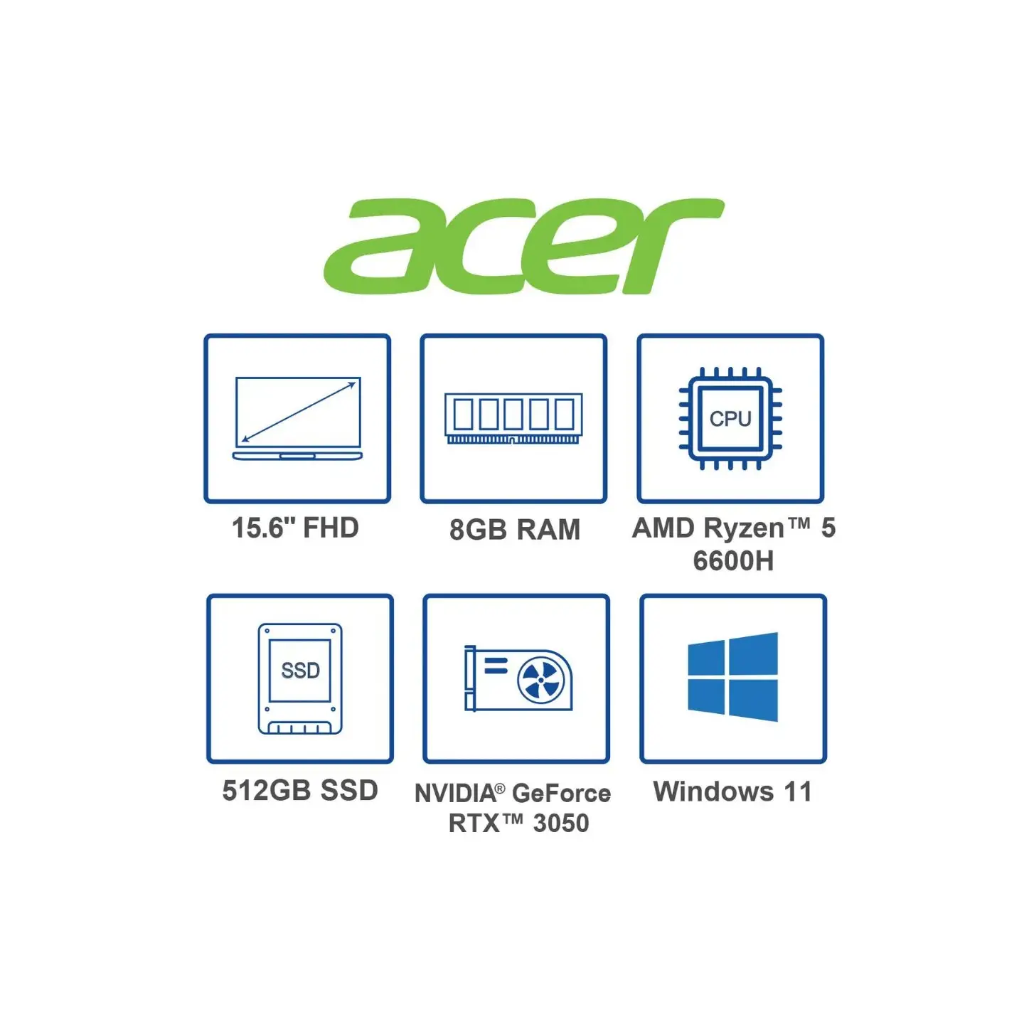 atresclick.com | Portatil Acer Nitro 5 AN515-46-R0ZZ AMD Ryzen 5 6600H, 8GB DDR5, 512GB NVMe SSD, 15.6" FHD, Windows 11 Home, RTX 3050 4GB