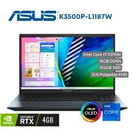Portátil Asus K3500P Intel CI7 11370H, 16GB, 512SSD PCIe, 15.6" OLED FHD, W11, RTX 3050 4GB