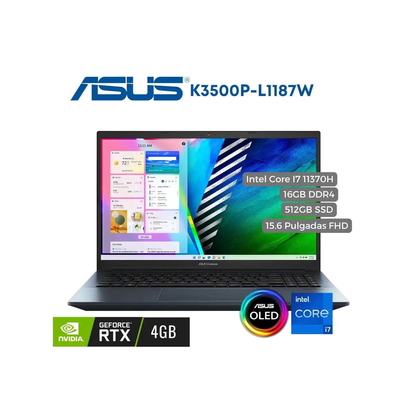 atresclick.com | Portátil Asus K3500P Intel CI7 11370H, 16GB, 512SSD PCIe, 15.6" OLED FHD, W11, RTX 3050 4GB