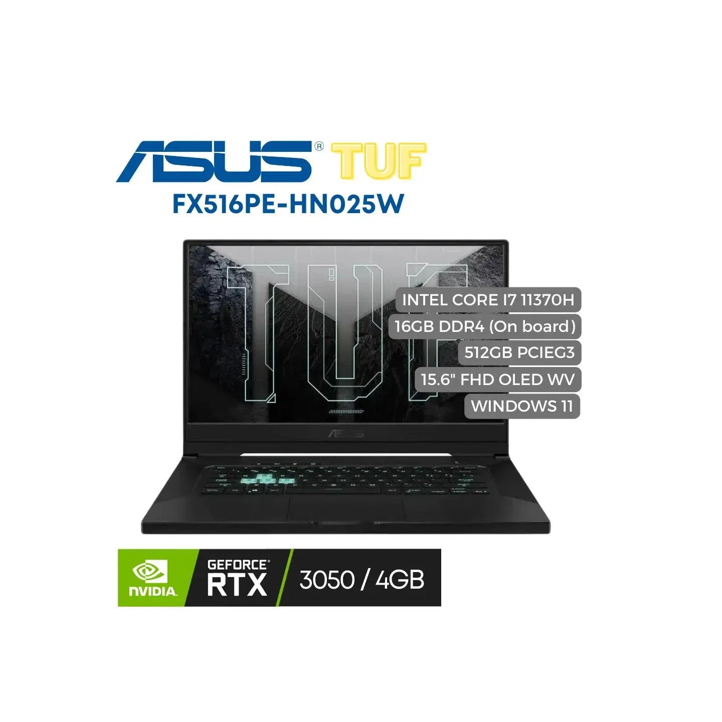 atresclick.com | Portatil Asus TUF FX516P Intel CI7 11370H, 16GB, 512SSD, Nvidia Geforce RTX 3050 4GB