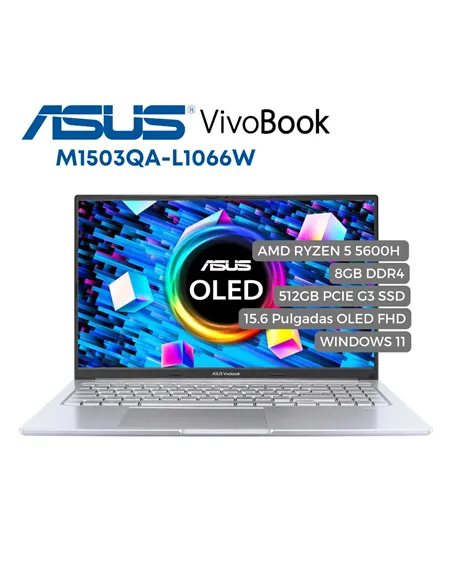 A Tres Click | Portátil Asus M1503Q AMD Ryzen 5 5600H, 8GB RAM, 512 SSD PCIEG3, 15.6" OLED FHD, WINDOWS 11 $ 3.499.000 $ 2.449.300 Asus Portátiles & Notebook 