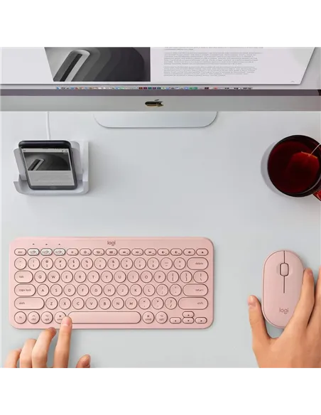 A Tres Click | Teclado inalámbrico Logitech PEBBLE KEYS 2 K380S Multidispositivo Rosado $ 199.900 $ 134.387 Logitech Teclados y Mouse 