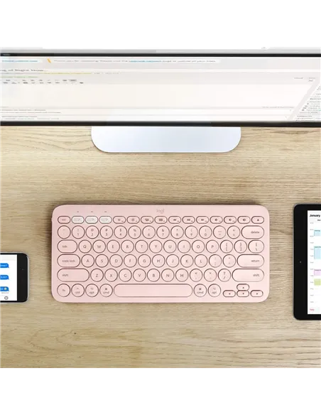A Tres Click | Teclado inalámbrico Logitech PEBBLE KEYS 2 K380S Multidispositivo Rosado $ 199.900 $ 134.387 Logitech Teclados y Mouse 