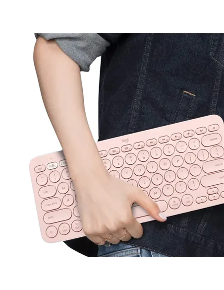 A Tres Click | Teclado inalámbrico Logitech PEBBLE KEYS 2 K380S Multidispositivo Rosado $ 199.900 $ 134.387 Logitech Teclados y Mouse 