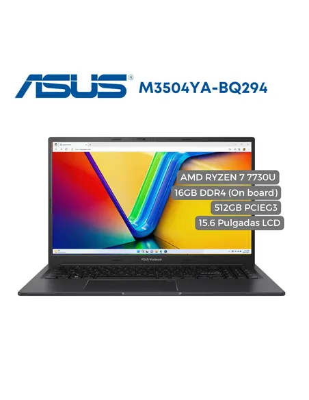 A Tres Click | Portatil Asus M3504Y AMD Ryzen 7 7730U, 16GB DDR4, 512GB SSD PCIeG3, 15.6" FHD $ 3.990.000 $ 2.713.200 Asus Portátiles & Notebook 