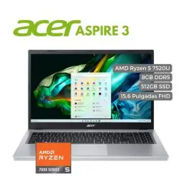 Portatil Acer Aspire 3 A315 AMD Ryzen 5 7520U, 8GB, 512GB SSD NVMe SSD, 15.6" FHD