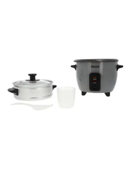 A Tres Click | Olla Arrocera IMUSA 3 tazas Con Vaporera y Accesorios Color Gris $ 104.900 $ 88.151 IMUSA Cocina 7702073603340