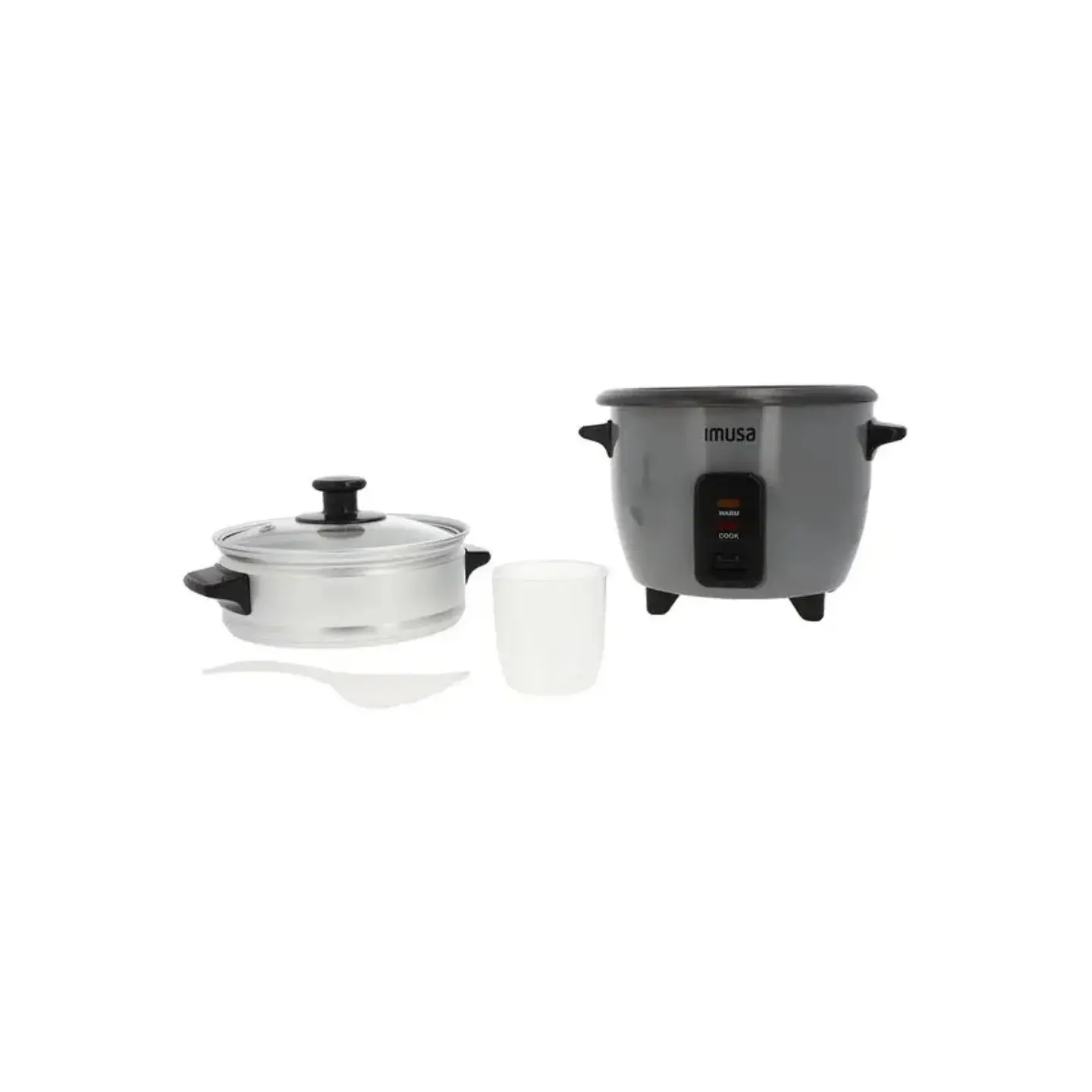 atresclick.com | Olla Arrocera IMUSA 3 tazas Con Vaporera y Accesorios Color Gris