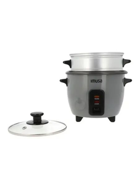 A Tres Click | Olla Arrocera IMUSA 3 tazas Con Vaporera y Accesorios Color Gris $ 104.900 $ 88.151 IMUSA Cocina 7702073603340