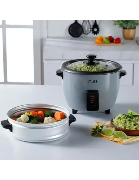 A Tres Click | Olla Arrocera IMUSA 3 tazas Con Vaporera y Accesorios Color Gris $ 104.900 $ 88.151 IMUSA Cocina 7702073603340