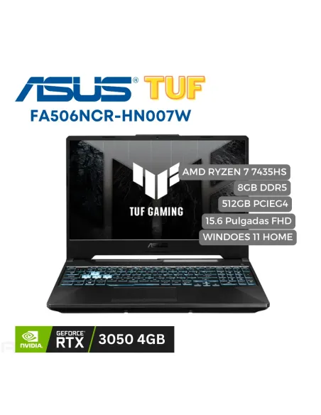 A Tres Click | Portátil Asus TUF FA506NCR AMD Ryzen 7 7435HS, 512GB PCIEG4 SSD, 8GB DDR5, 15.6" FHD, RTX 3050 4GB GDDR6 $ 5.849.000 $ 4.328.260 Asus Portátiles & Notebook 