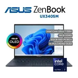 Portátil Asus Zenbook UX3405M CORE ULTRA 7 155H, 16GB DDR5, 512GB PCIEG4, 14" OLED