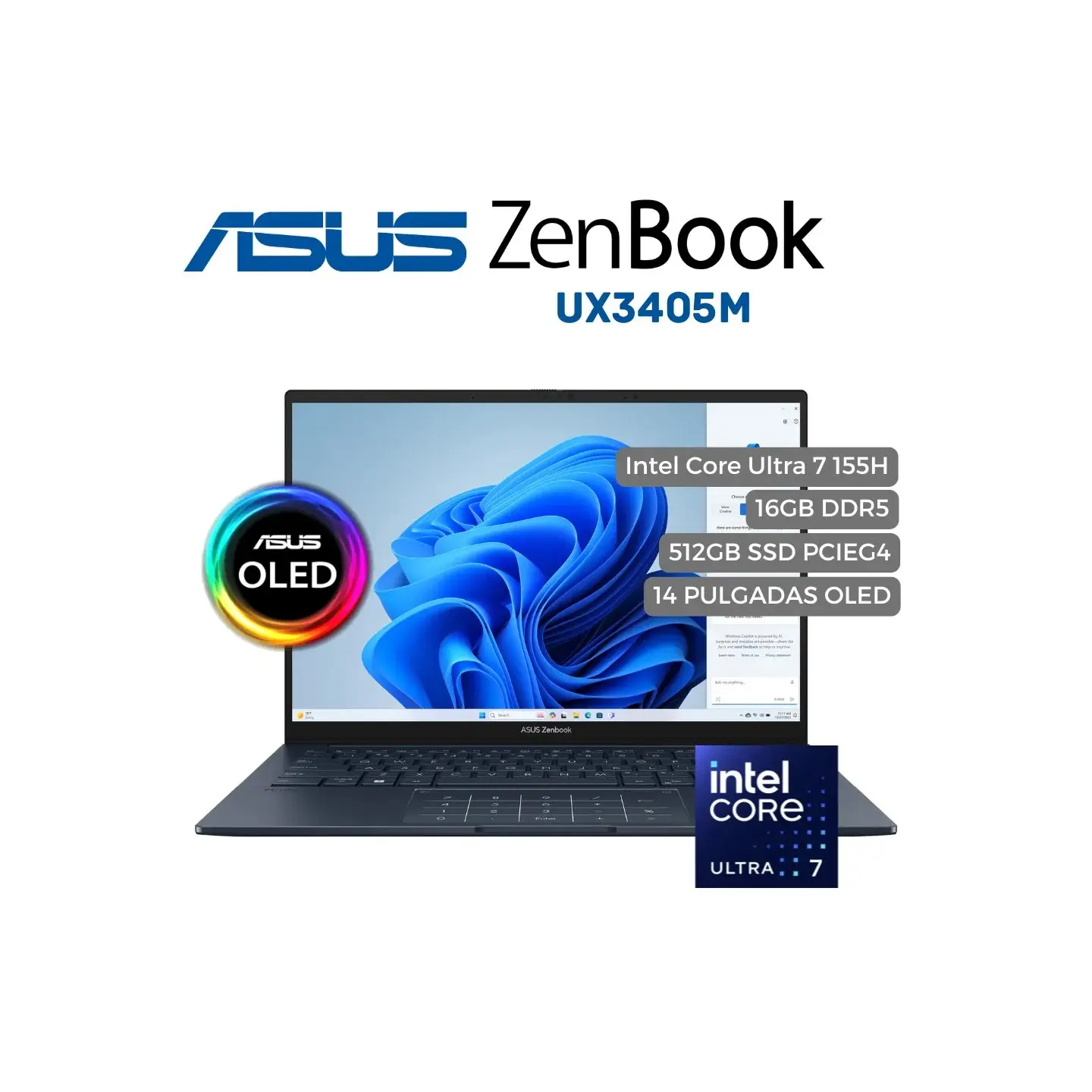 atresclick.com | Portatil Asus Zenbook UX3405M CORE ULTRA 7 155H, 16GB DDR5, 512GB PCIEG4, 14" OLED