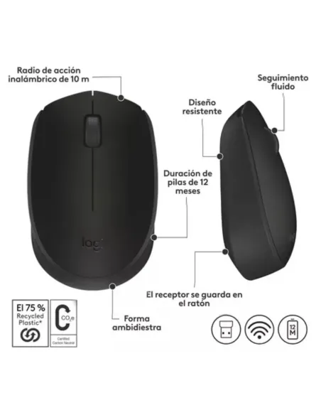 A Tres Click | Mouse Logitech inalámbrico M170 NEGRO $ 89.990 $ 49.154 Logitech Teclados y Mouse 