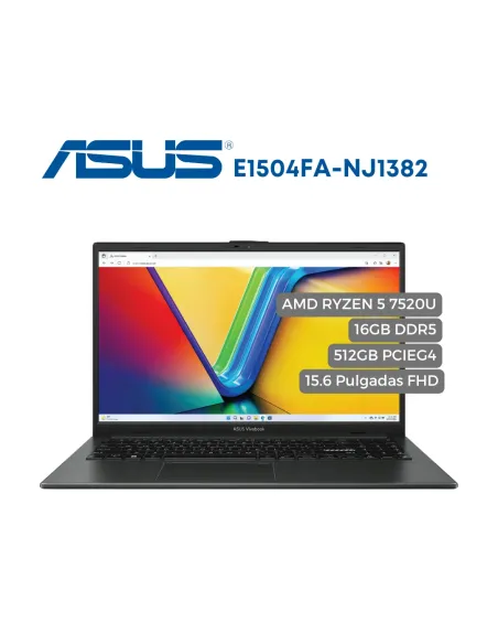 A Tres Click | Portátil Asus VivoBook 15 E1504FA AMD Ryzen 5 7520U, 16GB DDR5, 512GB SSD PCIEG3, 15.6" FHD $&nbsp;2.799.000 $&nbsp;2.015.280 Asus Portátiles & Notebook 