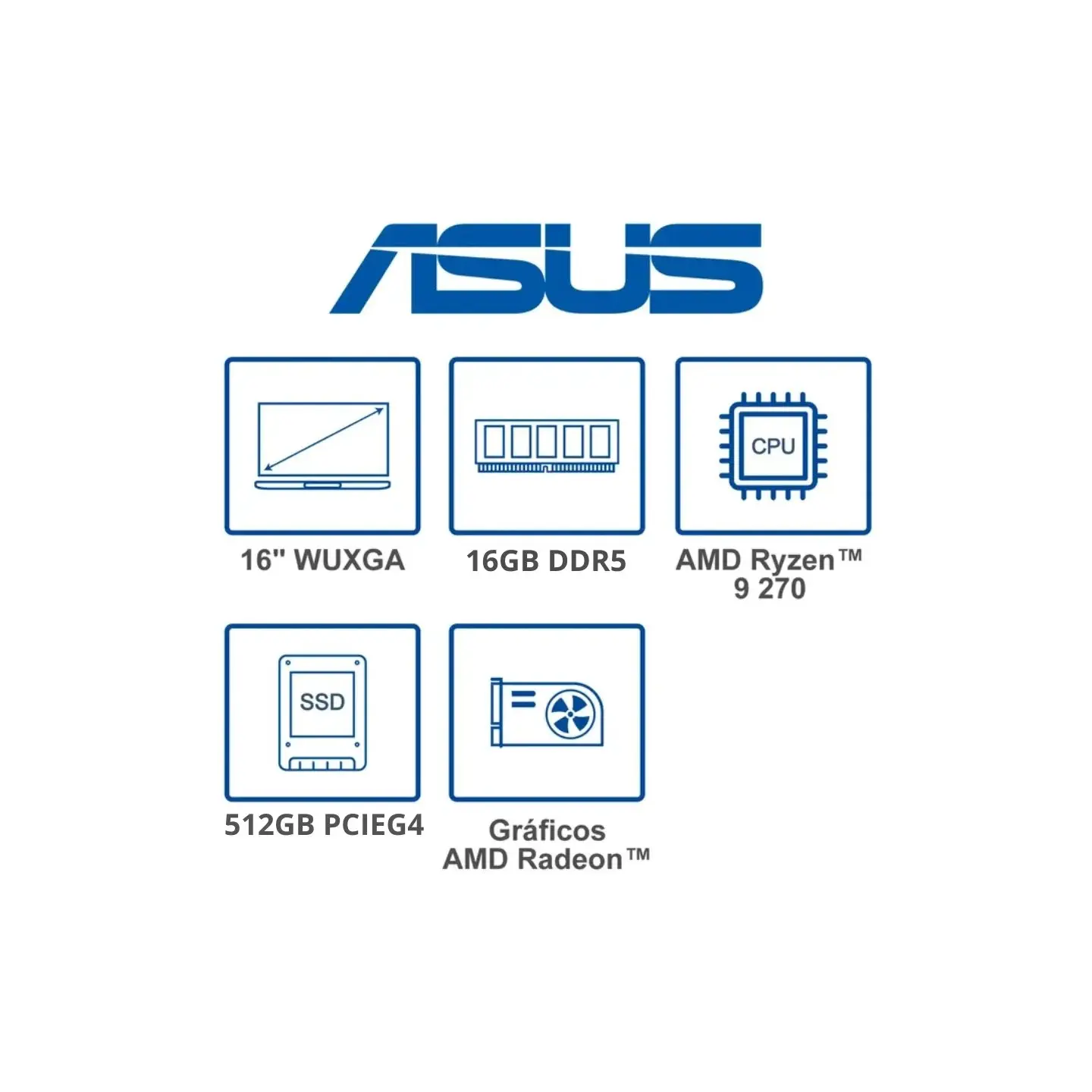 atresclick.com | Portatil Asus Vivobook M3607H AMD Ryzen 9 270, 512GB SSD PCIEG4, DDR5 16GB, 16" WUXGA