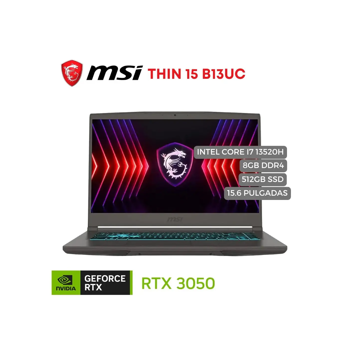 atresclick.com | Portatil MSI Gaming Thin 15 B13UC, Intel Core I7 13620H, 8GB DDR4, 512GB SSD, RTX 3050 4GB GDDR6, 15.6" FHD